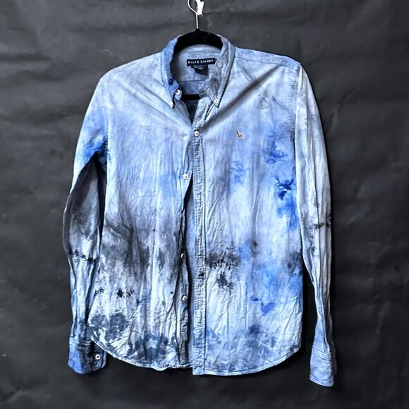 Ralph Lauren Cotton Blue Shirt Tie Dye  Casual Button Down Dress Size 16 Xl - Picture 8 of 8